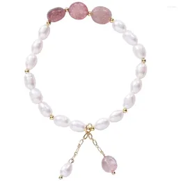 Link Bracelets FYJS Unique Light Yellow Gold Colour Strawberry Crystal Connect Irregular Shape Pearls Bracelet Fashion Jewellery