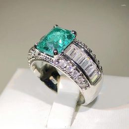 Cluster Rings Simple Temperament Emerald Finger Ring For Girl Exquisite Green Zircon S925 Stamp Girls Party Banquet Jewellery Gift