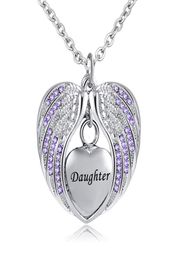 Birthstone Charm pendant Memorial Urn Necklace Stainless Steel Waterproof Angel Wing Keepsake Cremation Jewelry for Daughter4760271