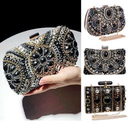 Luxury Clutch Bags Evening Small Beaded Purse Elegant Black Wedding Party Handbag Metal Chain Shoulder 221021