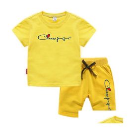 Clothing Sets Childrens Sets Summer Suit Clothes Cotton New Baby Short Sleeve Shorts Clothing Boys Girls Casual Set Drop Delivery Dhpvo