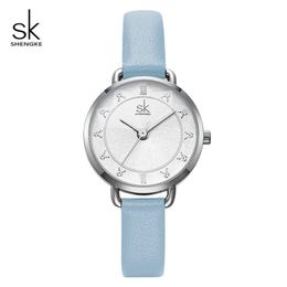 Shengke Creative Glitter Dial Women Leather Wrist Watch Movement Quartz Watches Slim Buckle Strap Reloj Mujer Montre Femme#K9001298W