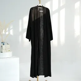 Ethnic Clothing Eid Ramadan Muslim Women Cotton Linen Open Abaya Kimono Long Maxi Dress Turkey Dubai Islamic Arab Robe Cardigan Jalabiya