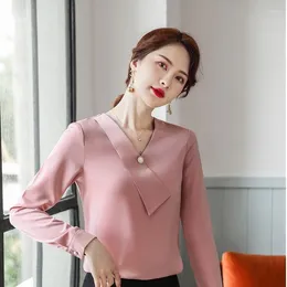 Women's Blouses Fashion All-match V-neck And Shirt For Women Business Work Wear OL Styles Long Sleeve Ladies Blouse Tops Spring Fall