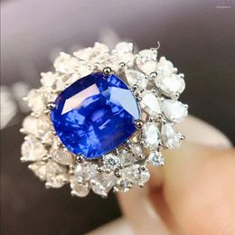 Cluster Rings JY2024 No.12534 Gemstones 3.61ct Real 18K Gold Natural Cornflower Blue Sapphire Diamonds Stone Female Ring