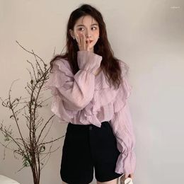 Women's Blouses Women Shirt Chiffon Blouse S-XL Loose Long Sleeve Lady Irregular Ruffle Tops Female Clothes