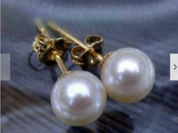 Perfect Round 8-9mm AAAAA True White AKOYA Pearl Earrings 14K Gold 240220