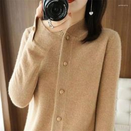 Women's Knits Spring Women Sweater Retro Western Knitted Cardigan 2024 Female Autumn And Winter Temperament Slim Stand Collar Coat