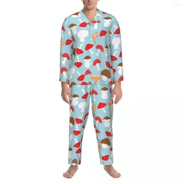 Men's Sleepwear Cute Mushroom Pajama Sets Autumn Colorful Mush Warm Sleep Man 2 Piece Casual Oversized Design Nightwear Birthday Gift