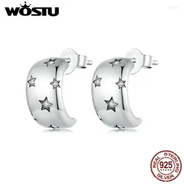 Stud Earrings WOSTU Classical Star Moon For Women Solid 925 Sterling Silver Shiny Zircon Wedding Hoops Party Pendientes Mujer