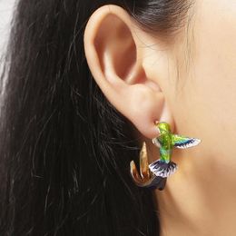 Stud Earrings Style Flying Hummingbird Painting Oil Fashion Animal Jewellery Cute Female286k