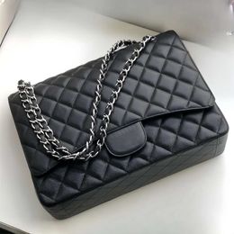 Brand 10A Retro Mirror Quality Designer Classic Double Flap Bags 33cm Maxi Womens Handbag Real Leather Caviar Lambskin Black Quilted Purse Crossbody Shoulder Chain