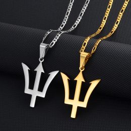 Flag Symbol of Barbados 14k Gold Pendant Necklaces for Men Women Barbados Island Jewellery