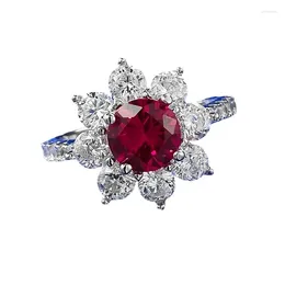 Cluster Rings 2024 S925 Silver Daily Fashion Versatile 1 Pigeon Blood Red Ring Women's Simple Style