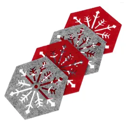 Pillow 4pcs Christmas Hexagon Placemats Snowflake Pattern Cup Mats Heat-insulation Party Supply