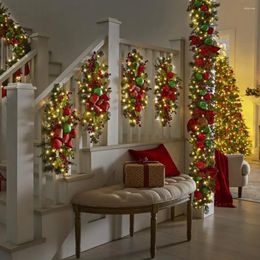 Decorative Flowers Plastic Door Stair Swag Garland With Light Artificial Stairs Decor Red Berries Wreath For Indoor Outdoor