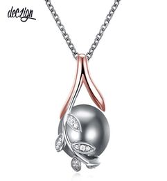 Deczign Drop charms pendants rose gold plate pave grey pearl cubic zircon crystal jewelry pendant necklace for women WP65133533