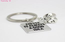 Yamily 12pcslot Coffee is always a good idea key Chain cup Charm pendant key ring key chain for men women fashion Jewellery gift5944644