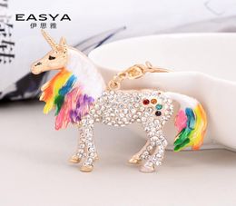 Unicorn Keychain Bag Rhinestone Pendant Fashion Accessories Alloy Keyring Creative Charms Unicorn Key Chains6728229