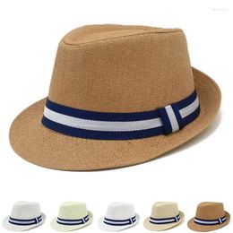 Berets Straw Hat Men Fedora Hats Belt Trilby Caps Panama Summer Fedoras Jazz Breathable Fashion Sunhat Britain Gentleman Cap