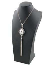 Fashion elegant Beauty tassel metal flower pendant snap necklace 60cm chain fit 18mm snap buttons Jewellery whole5721434