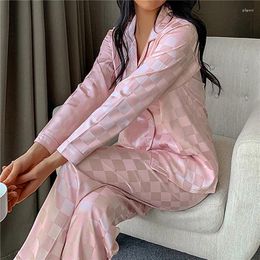 Women's Sleepwear Imitation Silk Pajamas Thin Style Home Wear Nightwear Suit Women Solid Color Light Luxury Long-sleeved Trousers