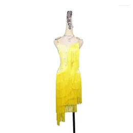 Stage Wear Yellow Latin Dance Competition Dress Sexy Adult Women's Ballroom Performance Skirt Party Girl Practise Prom Line Suit Cha