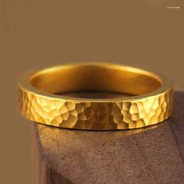 Cluster Rings Special-Interest Design Ancient Hammer Pattern Copy Gold 24K 999 Ring Pigment For Men And Women Couple Gift