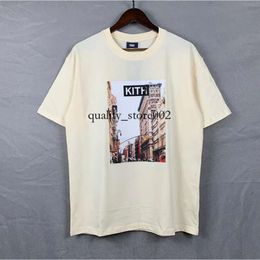 High Street Tide Brand Men's T-shirts KITH Street View Printed Short-sleeved ROSE Omoroccan Tile for Men and Women Tee Cotton Tops 369