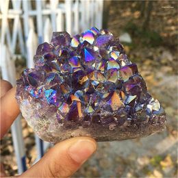 Decorative Figurines Natural Aura Amethyst Geode Bulk Quartz Crystal Cluster Home Decoration