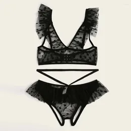 Bras Sets Women Intimates Blacklace Lingerie Set Plus Size Ultra-Thin Bra Underwear Breathable Sleepwear Erotic Lingerine Outfit