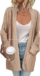 Women's Sweaters Women's Oversized Cardigan Cable Knit V Neck Sweater Fall Winter Open Front Long Sleeve Cardigans with Pockets