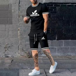 Summer Men Tshirt Shorts 2Piece Beach Fashion Brand LetterPrinted Casual Street Ball Sportswear Large And Short Set 240220