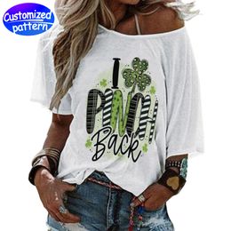 Custom Loose mid-sleeve line Neck T-shirt Soft and comfortable Loose mid-sleeve fashion All-in-one St. Patrick's Day Gift 95% Polyester + 5% Spandex 223g White
