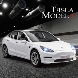Diecast Model Cars 1 24 Tesla Model 3 Alloy Car Model Diecasts Metal Toy Vehicle Car Model Simulation Sound and Light Collection Childrens Toy Gift