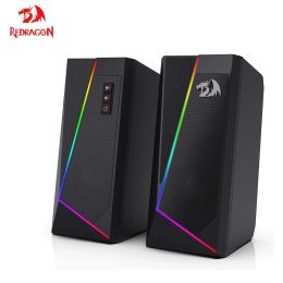 Speakers Redragon GS520 Anvil RGB Desktop Speakers 2.0 Channel PC Computer Stereo Speaker With 6 Colourful LED Modes USB Powered w/ 3.5m