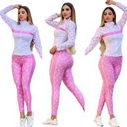 Women's Sports Suit Pink Casual Pants Suit Women's Jogging Suit Designer Long Sleeve Fashion Pants Sports Suit Free Ship