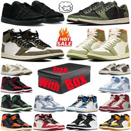 with box Basketball 1 Shoes for Men Women jump 1s Military Black high Red low Yellow Thunder White Cool Grey Blue Mens Sports Sneakers