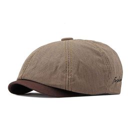 Kapturowani wiosna i lato mężczyźni newsboy czapka ośmioboczna kapelusz dla męskiej bawełny 55-60 cm regulowany wzór Crosshatch Color Clash Style projektowania