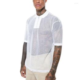 Men's Polos Mens Polo Shirt Fashion Sheer Mesh Summer Outdoor Cool Breathable Top Openwork Tshirt Men