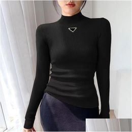 Women'S Knits Tees Woman Shirts Tops Wool Sweater Long Sleeves Turtle Hoodie Budge Embroidery High Necks Slim Top S-2Xl Drop Deliv Dhkai