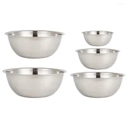 Dinnerware Sets 5 Pcs Bowl Mixing Bowls Baking Rice Salad Kitchen Round Basin Stainless Steel For Kneading Dough