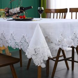 Table Cover White Linen Cotton Tablecloth Rectangular Flower American Fabric Nordic Tv Cabinet Table Cloth Lace Pattern Modern 240220