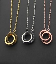 316L Titanium steel Necklace Pendant with small and big double ring connect women and man Necklace Brand logo Jewelry 8829112