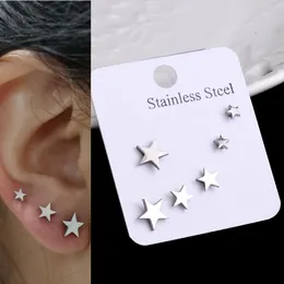 Stud Earrings 3 Pairs Set Stainless Steel Small Cute Star Punk Piercing Earing Women's Minimalist Jewellery 3/6/8mm