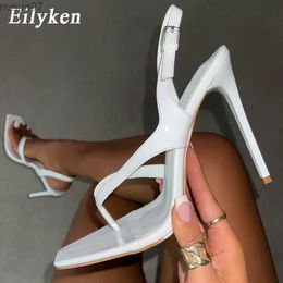 Sandals Eilyken Sweet Purple Gladiator Thin High Heels Women Sandals 2024 Sexy Clip Toe Hollow Buckle Strap Party Dress Summer ShoesL2402