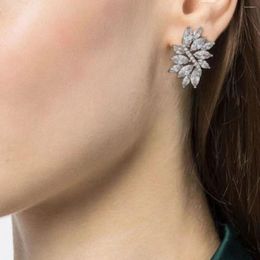 Stud Earrings Exquisite Zircon Leaf Bridal Pierced For Women Fashion Jewellery Party Wedding Anniversary Collection