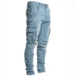 Men's Jeans Y2K Men Pants Wash Solid Colour Multi Pockets Denim Mid Waist Cargo Plus Size Fashion Casual Trousers Male Techwear