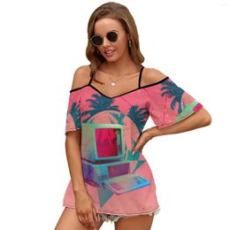 Women's T Shirts Bmi 98 2042 Women Print Shirt Casual Off Shoulder Loose Pullover Tops Fashion Clothes