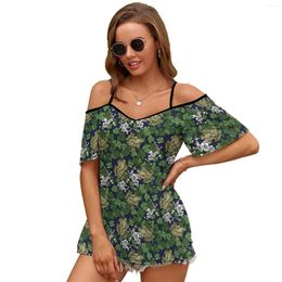 Women's T Shirts Frogs In The Hawthorn-Midnight Blue 2060 Women Print Shirt Casual Off Shoulder Loose Pullover Tops Fashion Clothes Frog